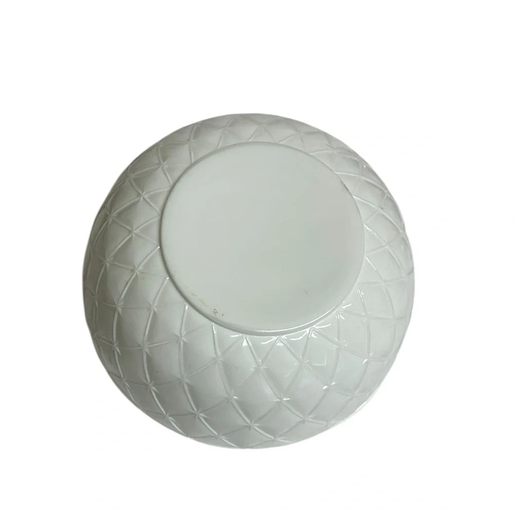Vintage Indiana Milk Glass Duette Rose Bowl Diamond Quilt Crimped Ruffle Edge